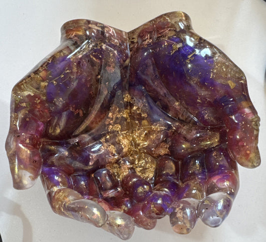 Handmade Resin Hands Bowl with Dried Roses & Gold Leaf Gift for Her, Home Decor