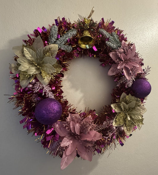 Christmas Wreath Purple and Gold with Lights for Front Door Christmas Wreath UK