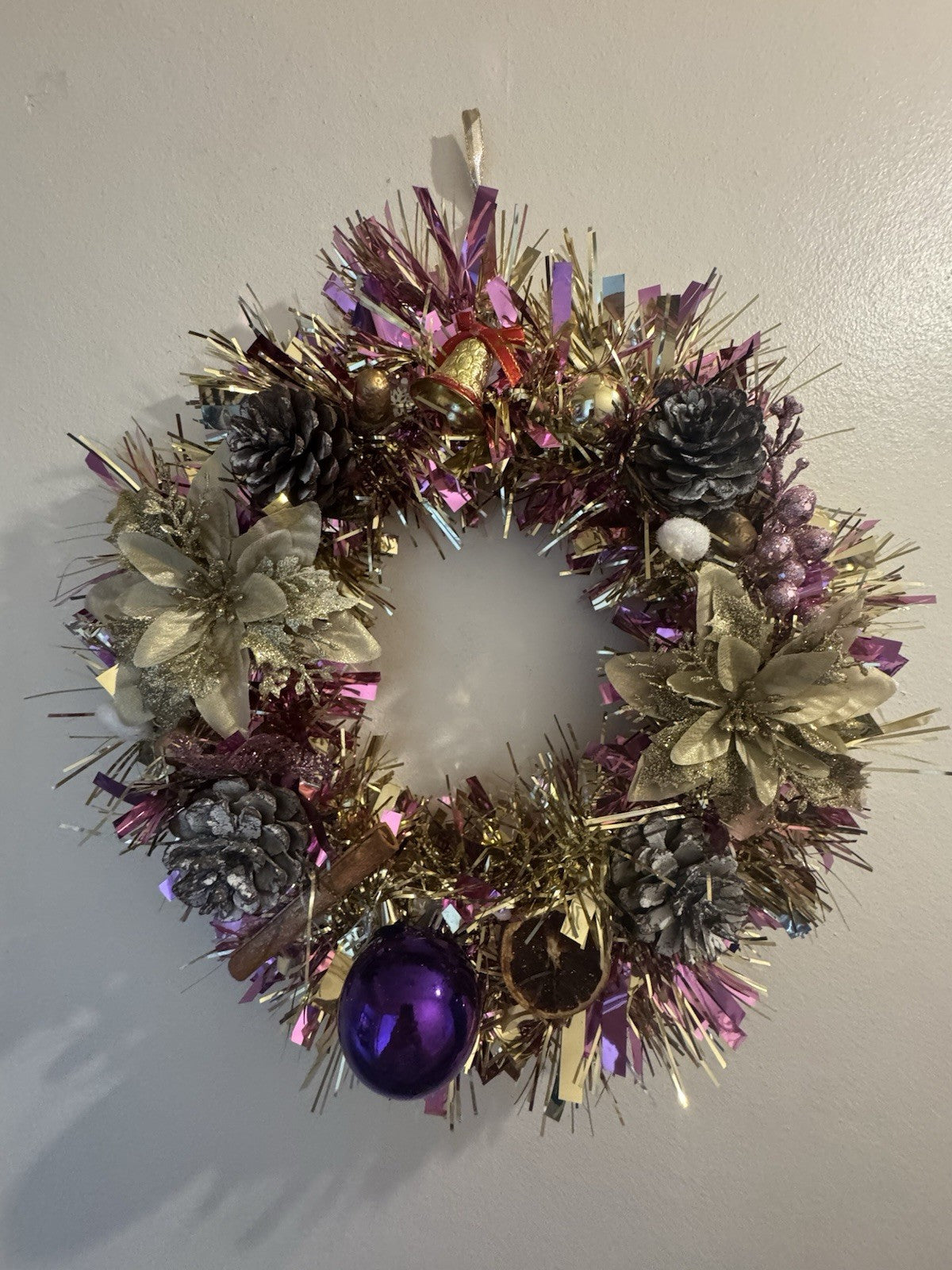 Christmas Wreath Pink and Gold with Lights Christmas Decoration Xmas Wreath