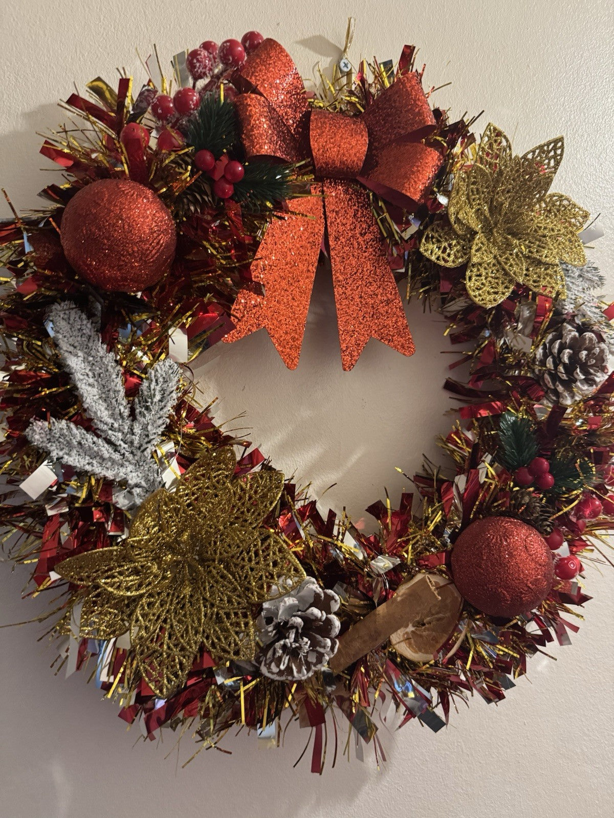 Christmas Wreath Red and Gold with Lights Christmas Decoration Front Door Decor