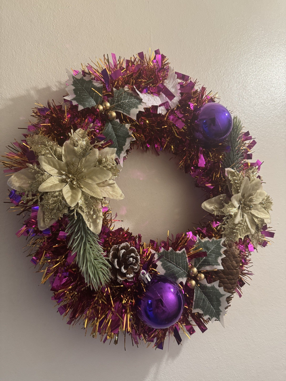 Christmas Pink And Gold Wreaths For Front Door With Lights