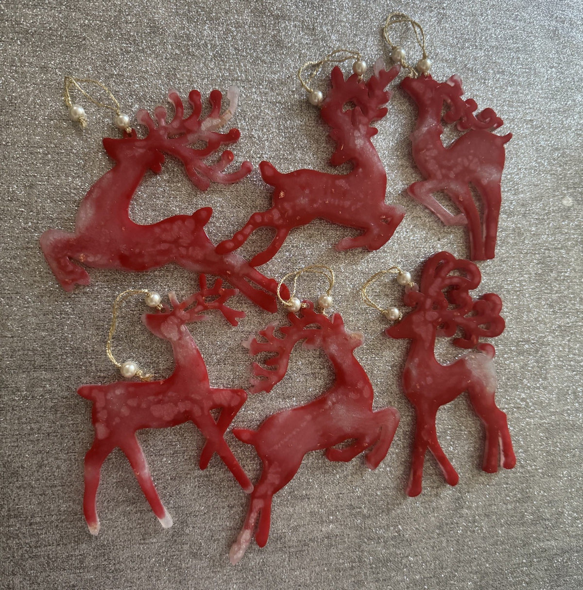 Elegant White and  Red Reindeer Christmas Ornaments – Set of 6 Hanging Decor