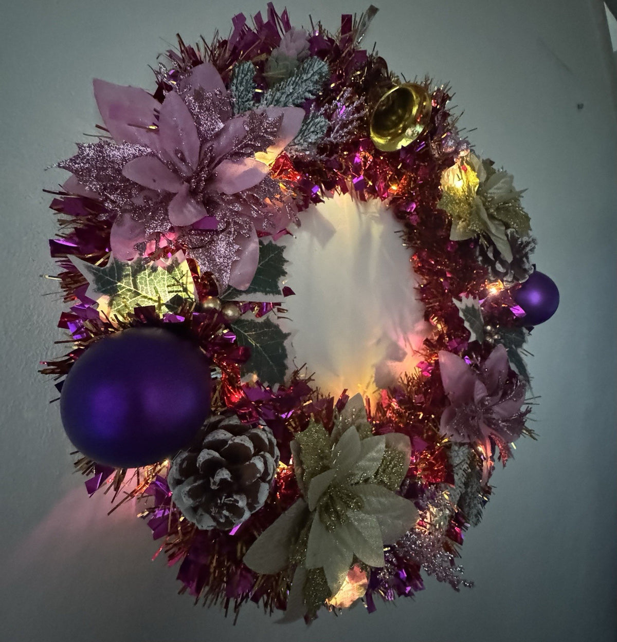 Christmas Wreath Purple and Gold with Lights for Front Door Christmas Wreath UK