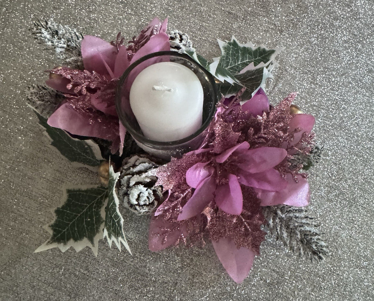 Handmade Pink Christmas Candle Centrepiece Festive Table Decoration Home Decor