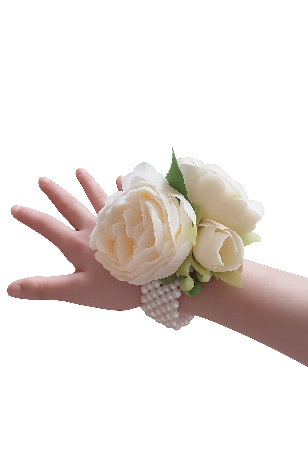 White Peony Flower Girl Wrist Corsage, Pearl Bracelet Corsage, Ivory Cream Wedding Wrist Flower, Flower Girl Accessory