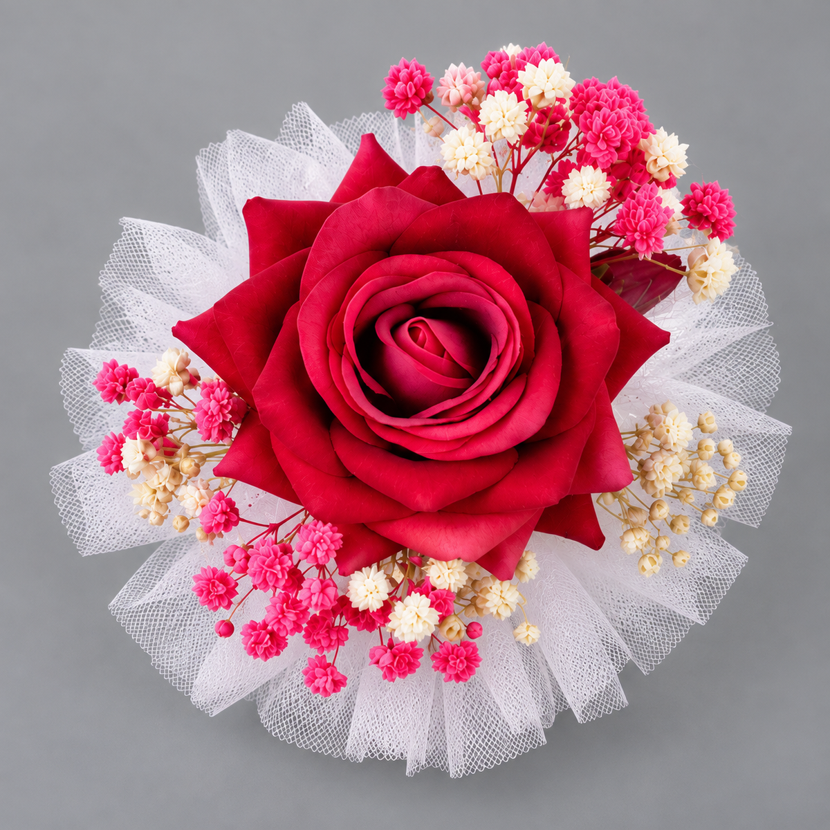 Red Rose Wrist Corsage with Baby's Breath – Handmade Wedding Prom Floral Bracelet