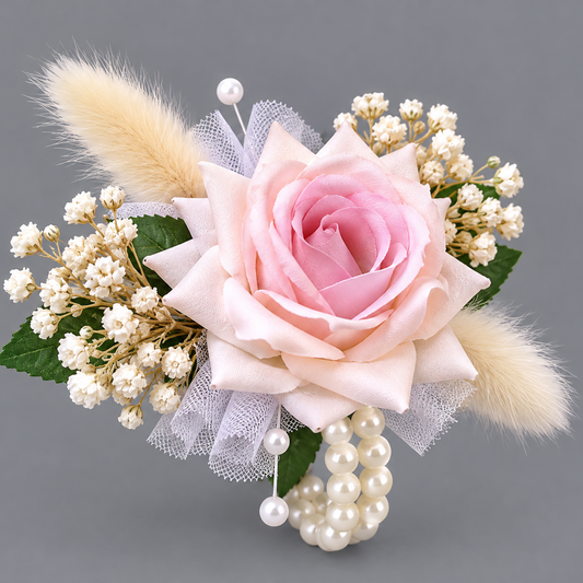 Pink Wrist Corsage with Dried Flowers for Bridesmaids & Mother of the Bride