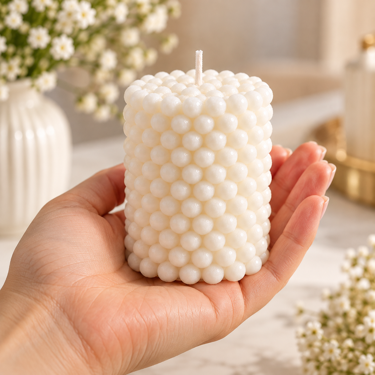 Handmade Vanilla Scented Bubble Candle – Unique Decorative Soy Wax Candle, Relax