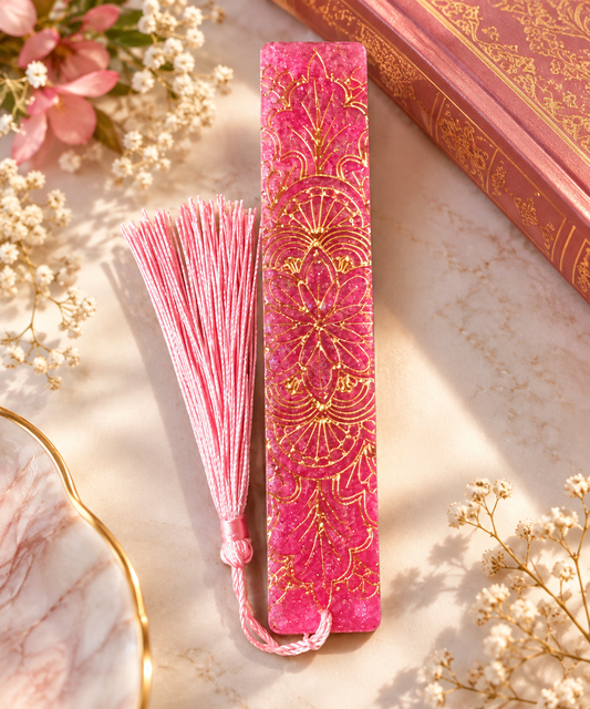 Bookmarks Pink Background  And Gold Embossed Stripe