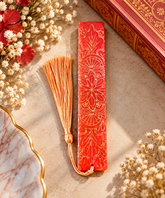 Bookmarks Red Background  And Gold Embossed Stripe
