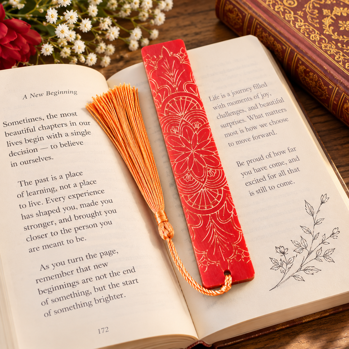 Bookmarks Red Background  And Gold Embossed Stripe