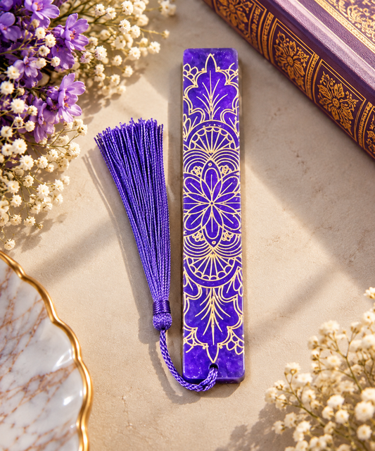 Bookmarks Purple Background  And Gold Embossed Stripe