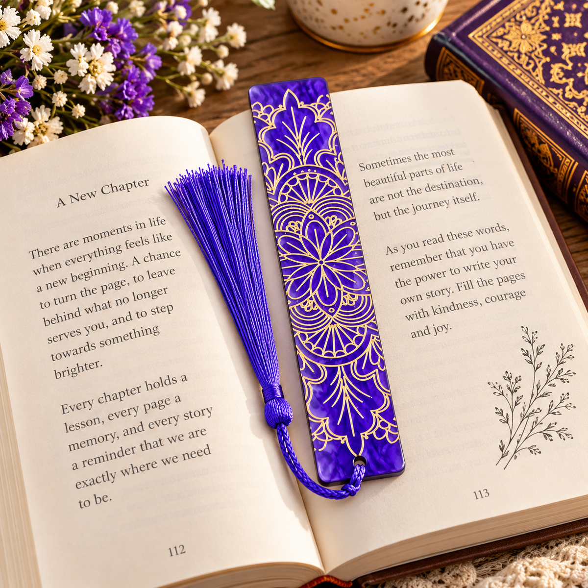 Bookmarks Purple Background  And Gold Embossed Stripe