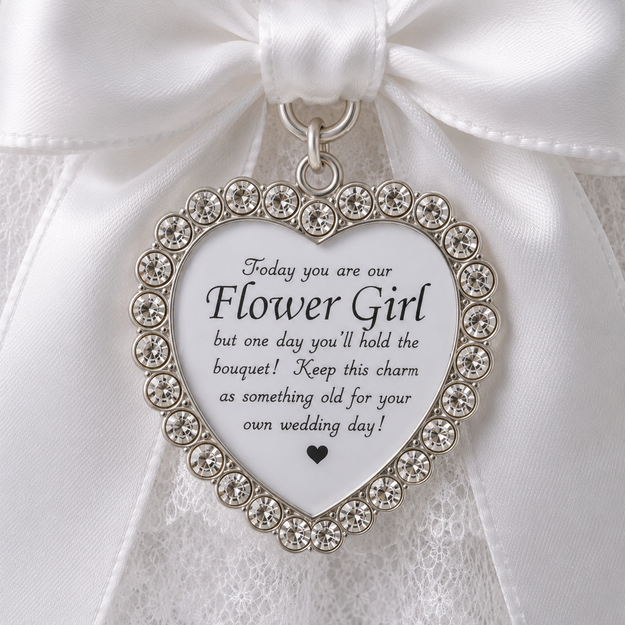 Personalised Flower Girl Basket with Keepsake Charm | Pearl Handle Wedding Basket | White Petal Basket