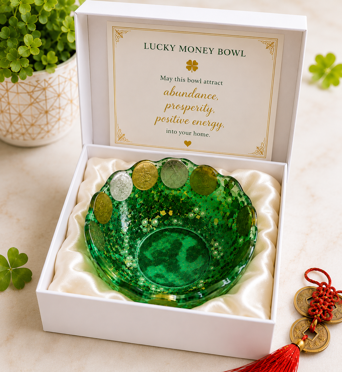 Feng Shui Money Bowl – Green Wealth & Good Luck Decor