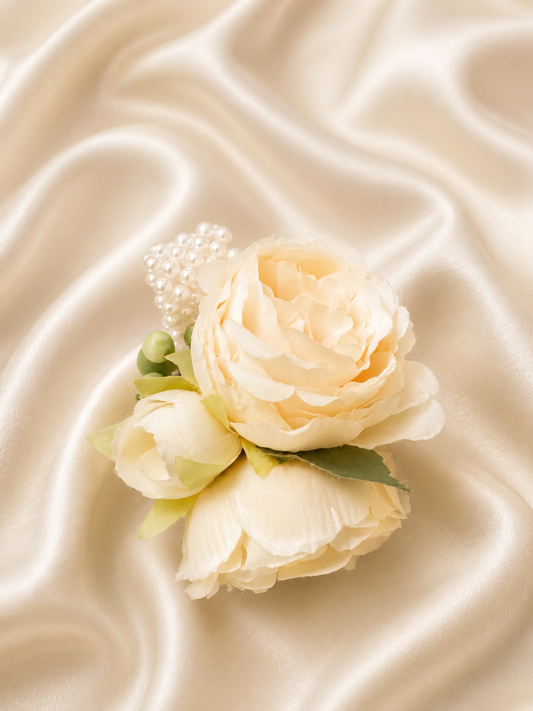 White Peony Flower Girl Wrist Corsage, Pearl Bracelet Corsage, Ivory Cream Wedding Wrist Flower, Flower Girl Accessory