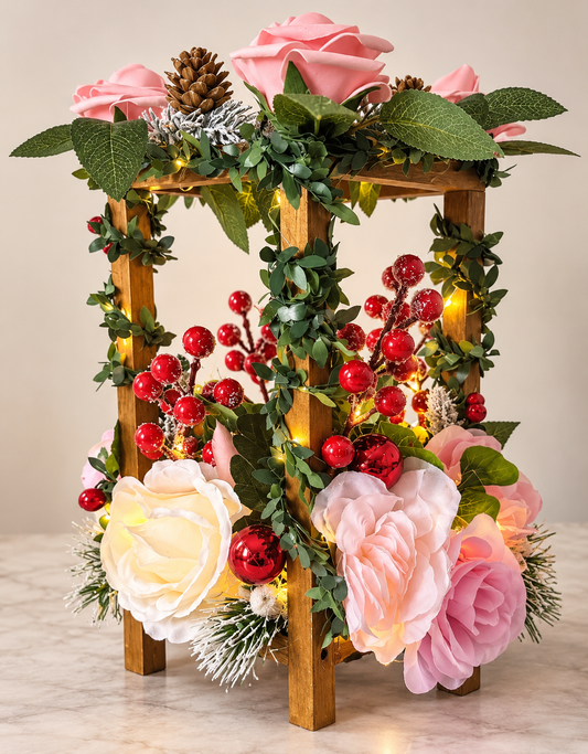 Christmas Floral Lantern Centrepiece with LED Lights – Café, Restaurant & Hotel Decor