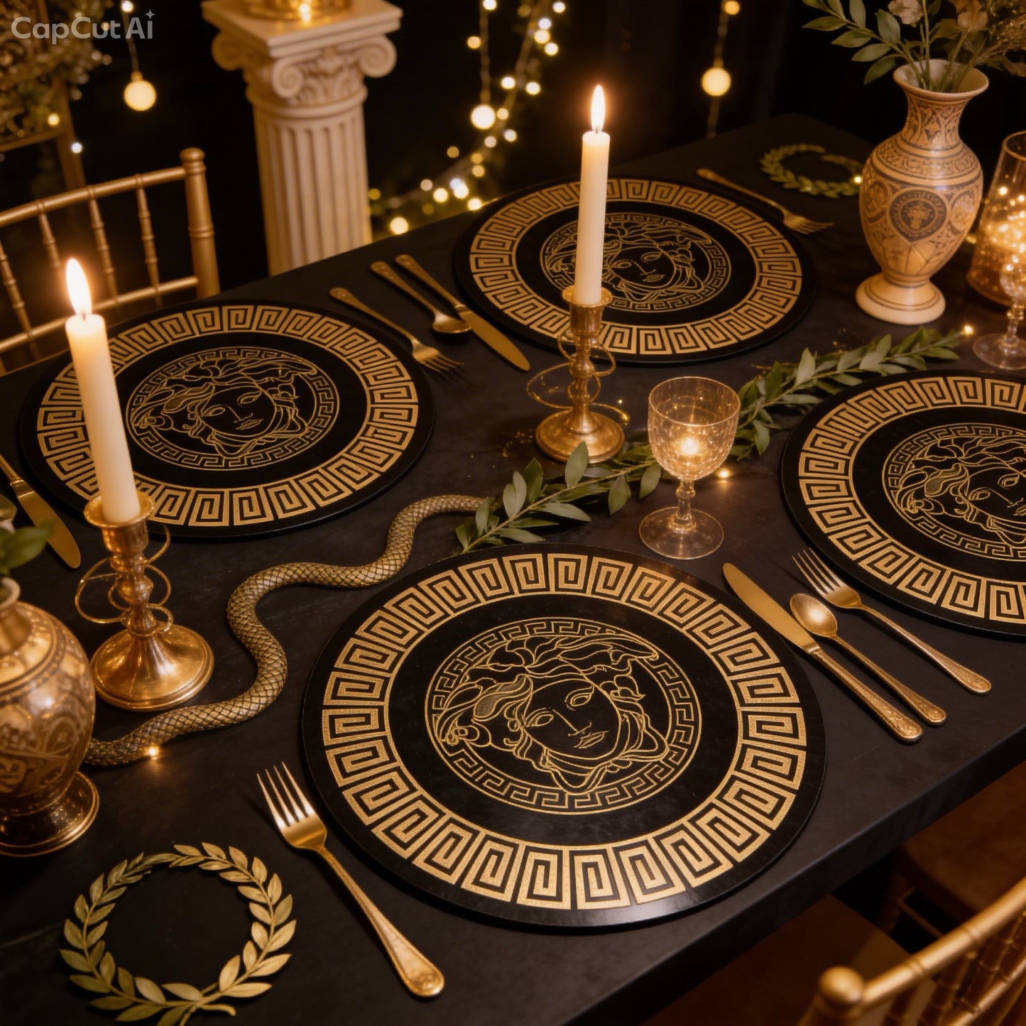 Embossed  Dining Table Mat Handmade Resin Art  Black With Gold