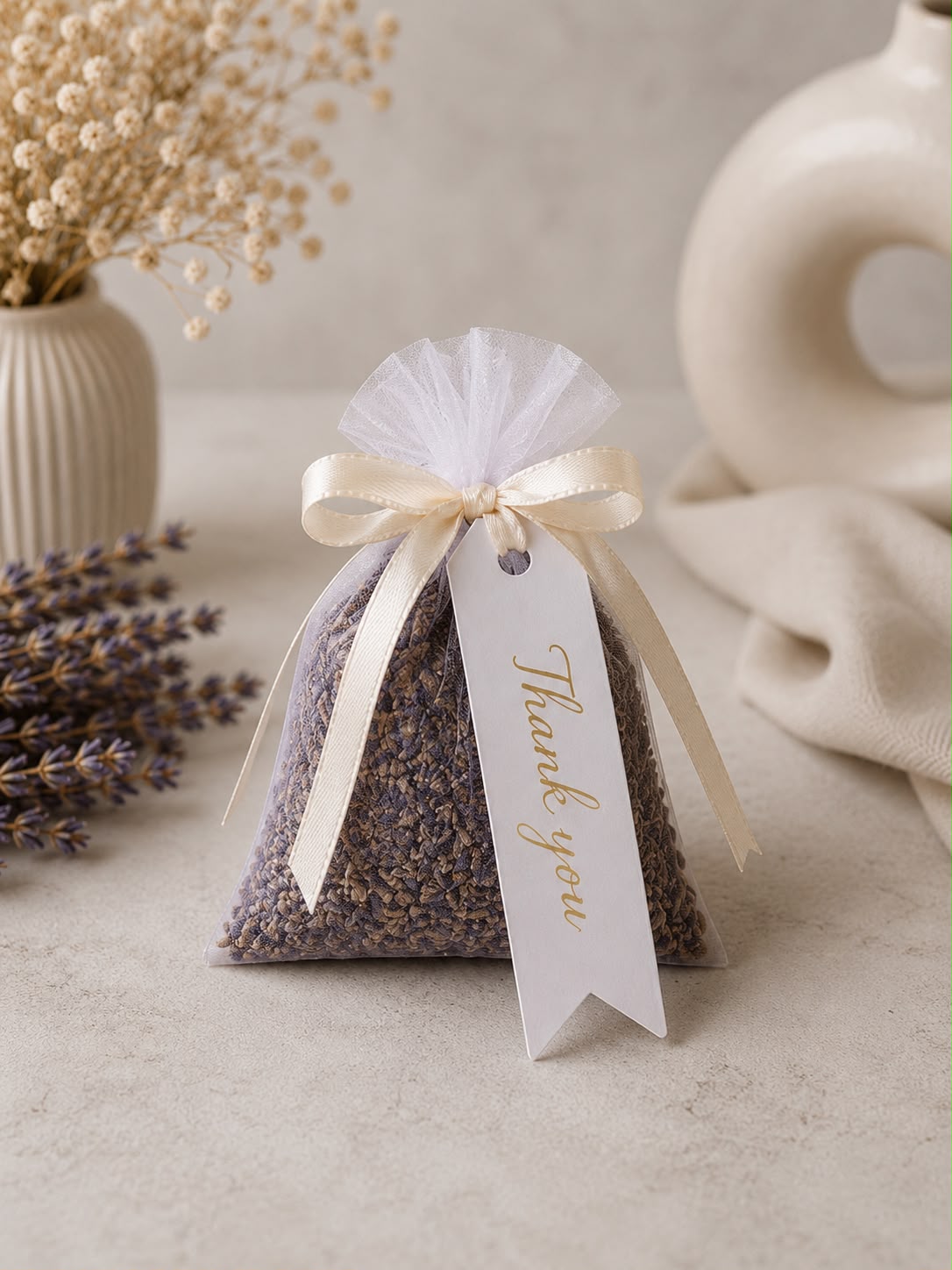 Personalised Lavender Sachets Wedding Favours | Dried Lavender Bags with Thank You Tag | Rustic Bridal Shower, Baby Shower, Christening Gift