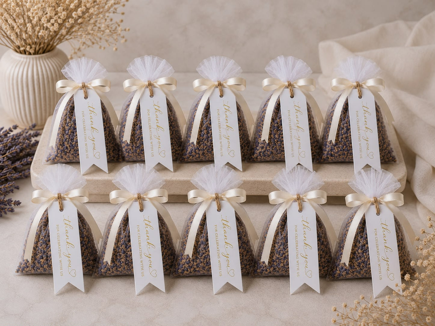 Personalised Lavender Sachets Wedding Favours | Dried Lavender Bags with Thank You Tag | Rustic Bridal Shower, Baby Shower, Christening Gift