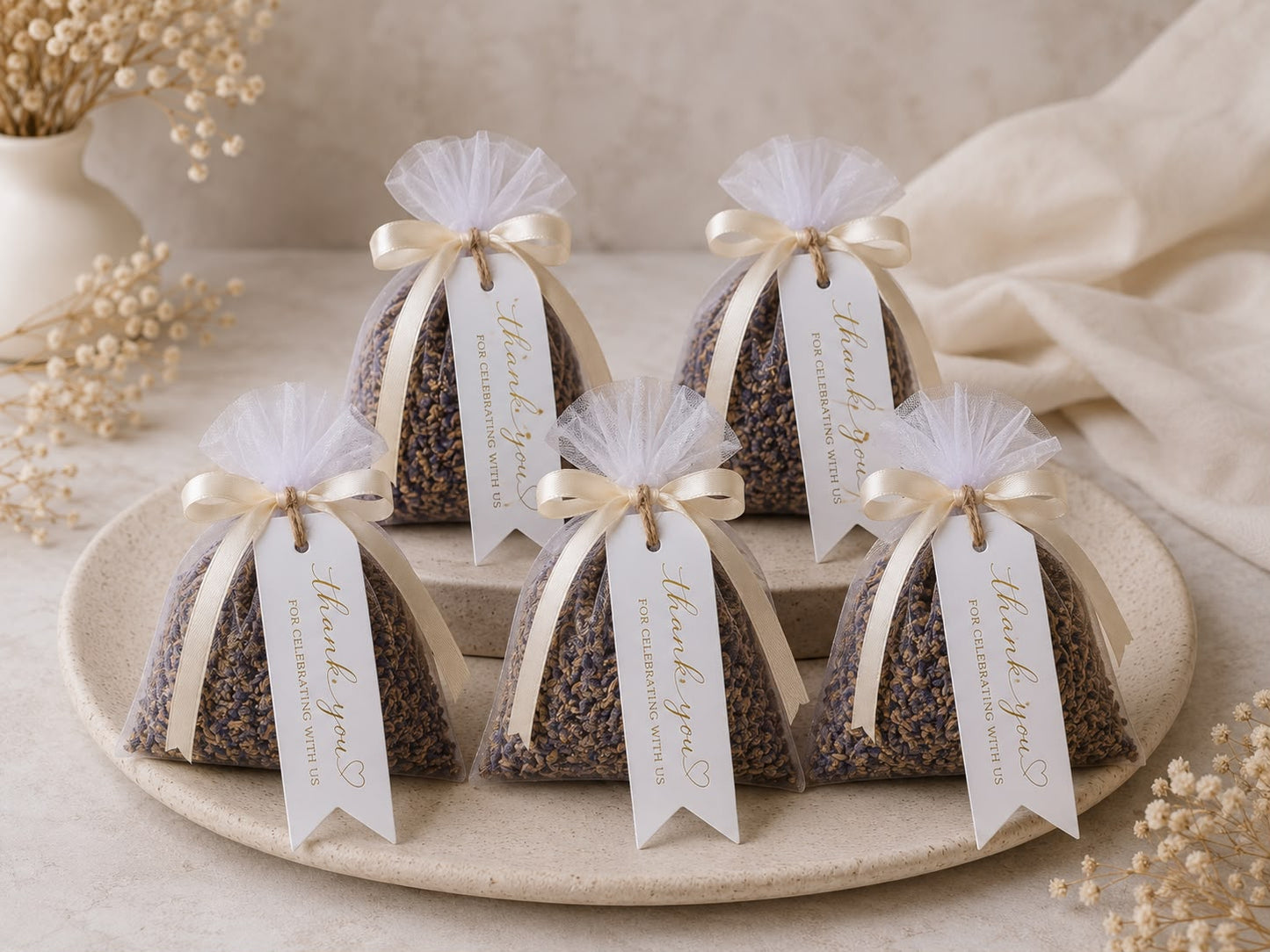 Personalised Lavender Sachets Wedding Favours | Dried Lavender Bags with Thank You Tag | Rustic Bridal Shower, Baby Shower, Christening Gift