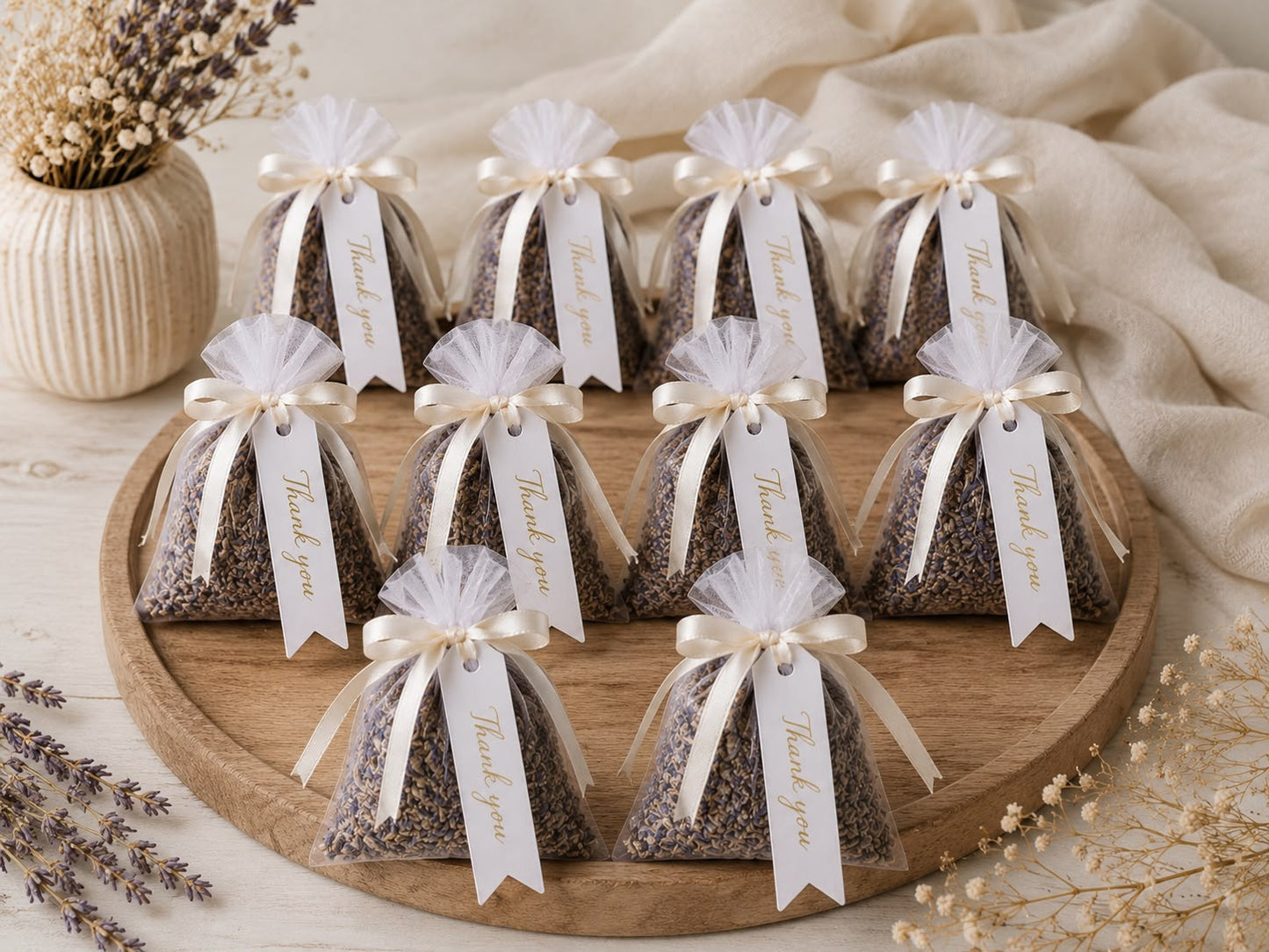 Personalised Lavender Sachets Wedding Favours | Dried Lavender Bags with Thank You Tag | Rustic Bridal Shower, Baby Shower, Christening Gift