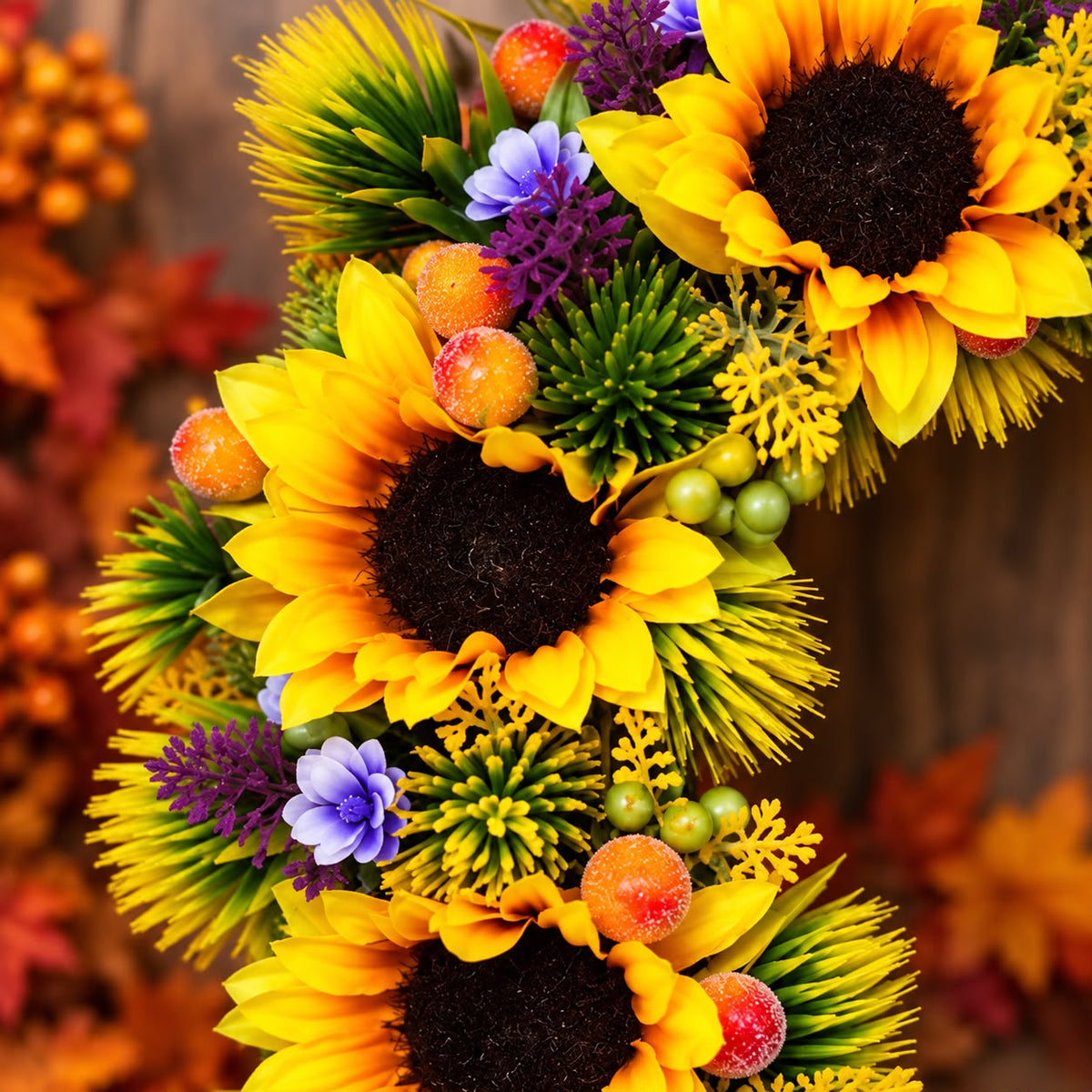 Handmade Sunflower Autumn Wreath With Lights