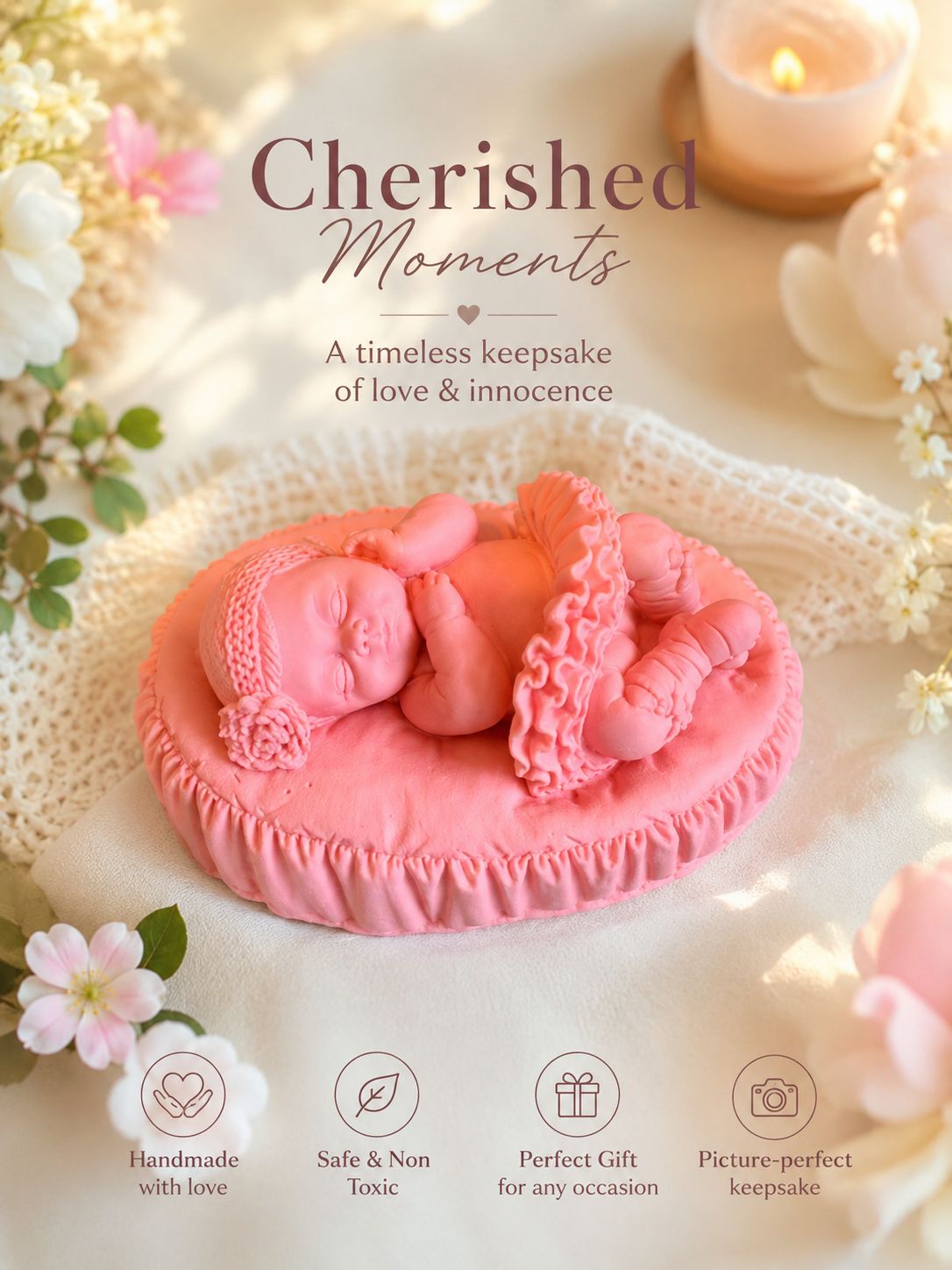 Baby Christening Favour – Handmade Resin Baptism Keepsake Gift, Pink or Blue