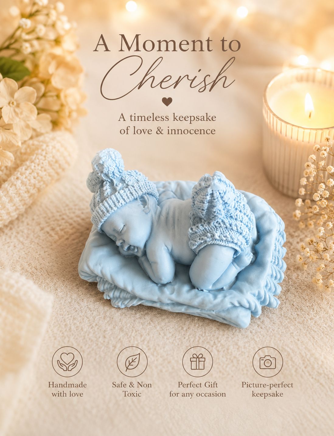 Baby Christening Favour – Handmade Resin Baptism Keepsake Gift, Pink or Blue