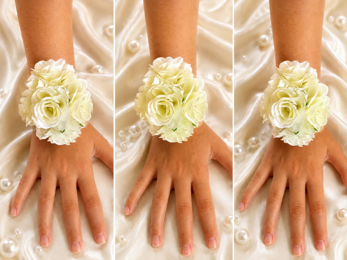 Flower Girl White Rose Wrist Corsage | Elegant Wedding Pearl Bracelet