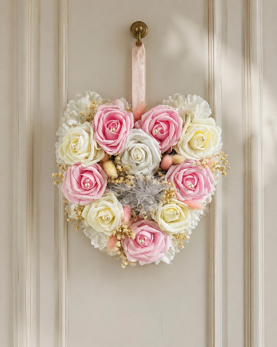 Heart Shaped Wreath Artificial Roses With Dried Flowers For All Occasions