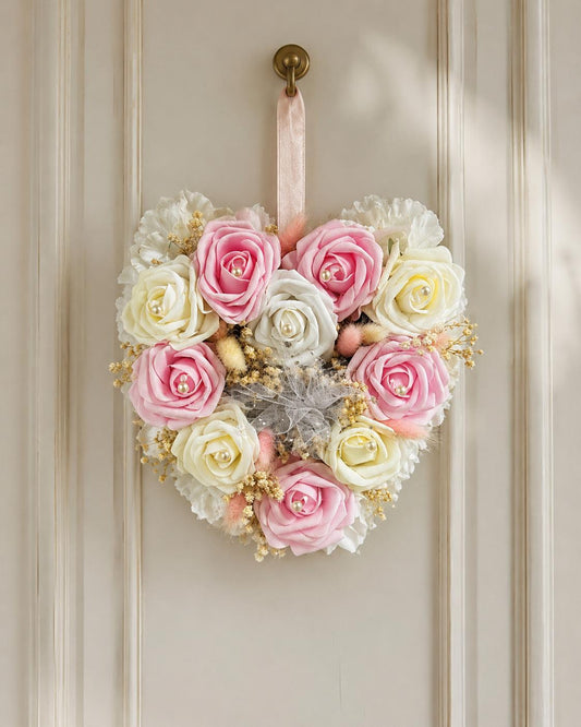 Heart Shaped Wreath Artificial Roses With Dried Flowers For All Occasions