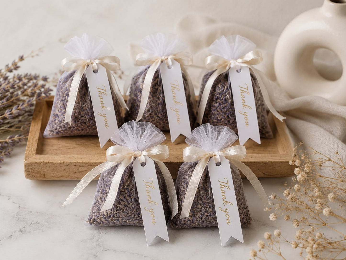 Personalised Lavender Sachets Wedding Favours | Dried Lavender Bags with Thank You Tag | Rustic Bridal Shower, Baby Shower, Christening Gift