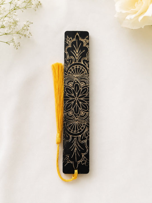 Bookmarks Black Background  And Gold Embossed Stripe