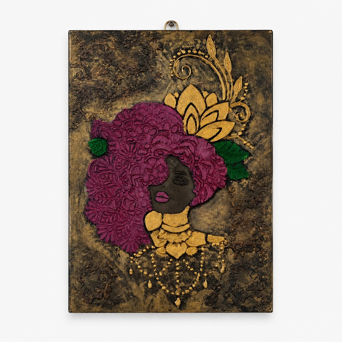 Handmade Textured African Woman Wall Art | 3D Plaster & Acrylic Canvas | Luxury Home Decor