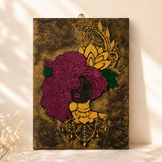 Handmade Textured African Woman Wall Art | 3D Plaster & Acrylic Canvas | Luxury Home Decor