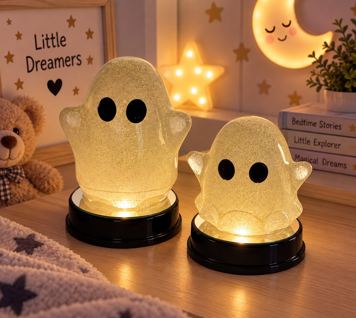 Handmade Ghost Lamp, Colour Changing LED Night Light, Halloween Decor, Glitter Ghost, Kids Room Lamp, Spooky Gift