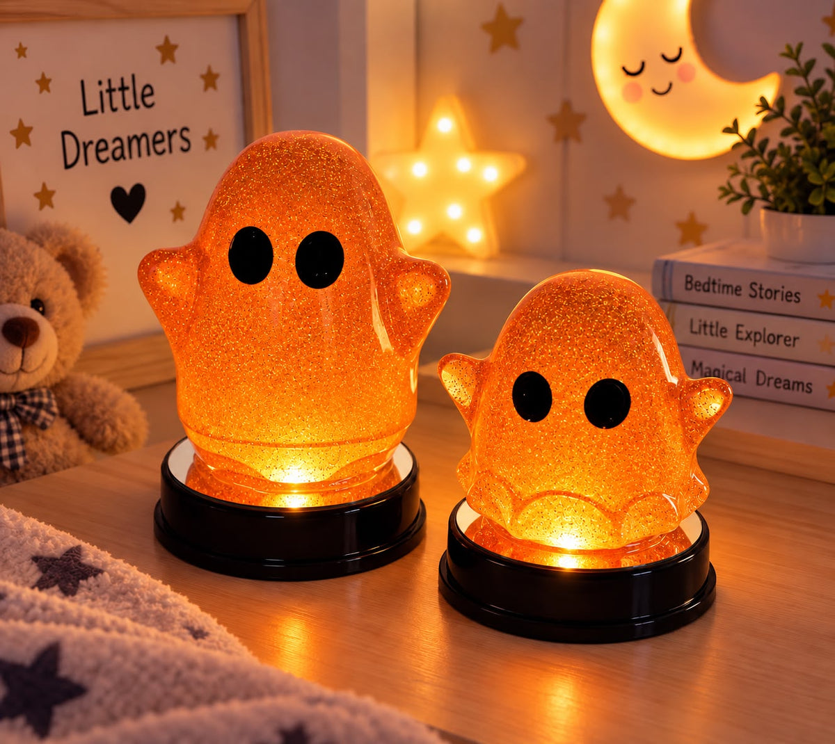 Handmade Ghost Lamp, Colour Changing LED Night Light, Halloween Decor, Glitter Ghost, Kids Room Lamp, Spooky Gift