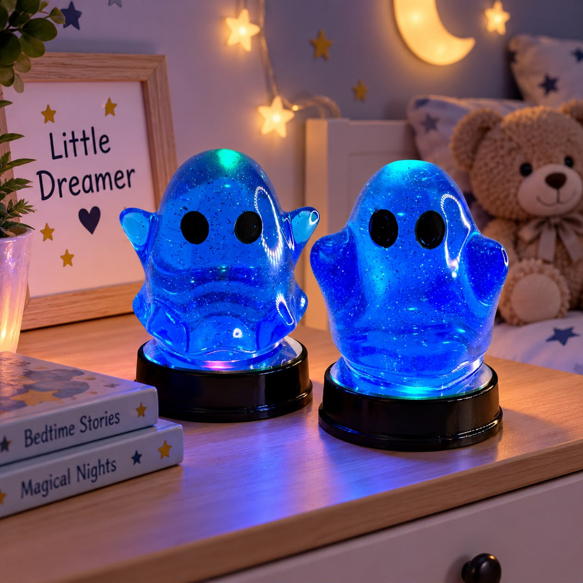 Handmade Ghost Lamp, Colour Changing LED Night Light, Halloween Decor, Glitter Ghost, Kids Room Lamp, Spooky Gift