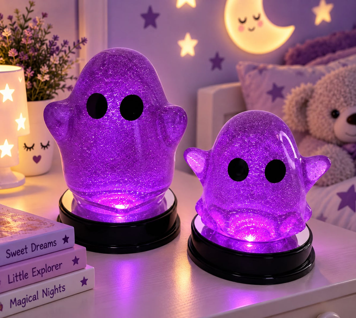 Handmade Ghost Lamp, Colour Changing LED Night Light, Halloween Decor, Glitter Ghost, Kids Room Lamp, Spooky Gift