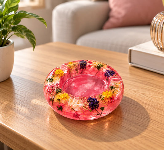 Handmade Resin Ashtray with Dried Flowers – Unique Tabletop Decoration