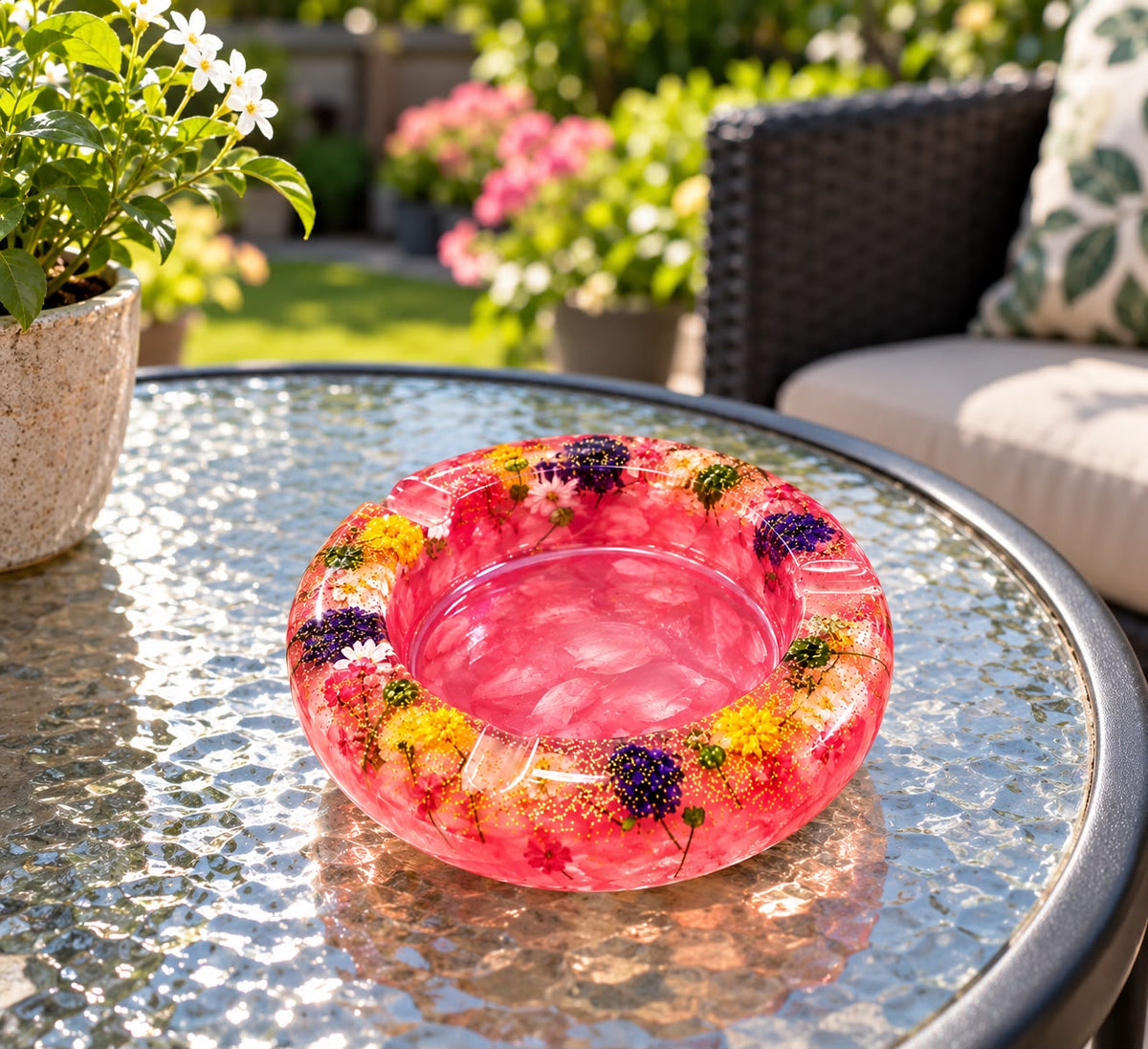 Handmade Resin Ashtray with Dried Flowers – Unique Tabletop Decoration