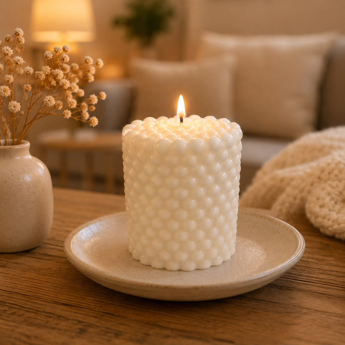 Handmade Vanilla Scented Bubble Candle – Unique Decorative Soy Wax Candle, Relax