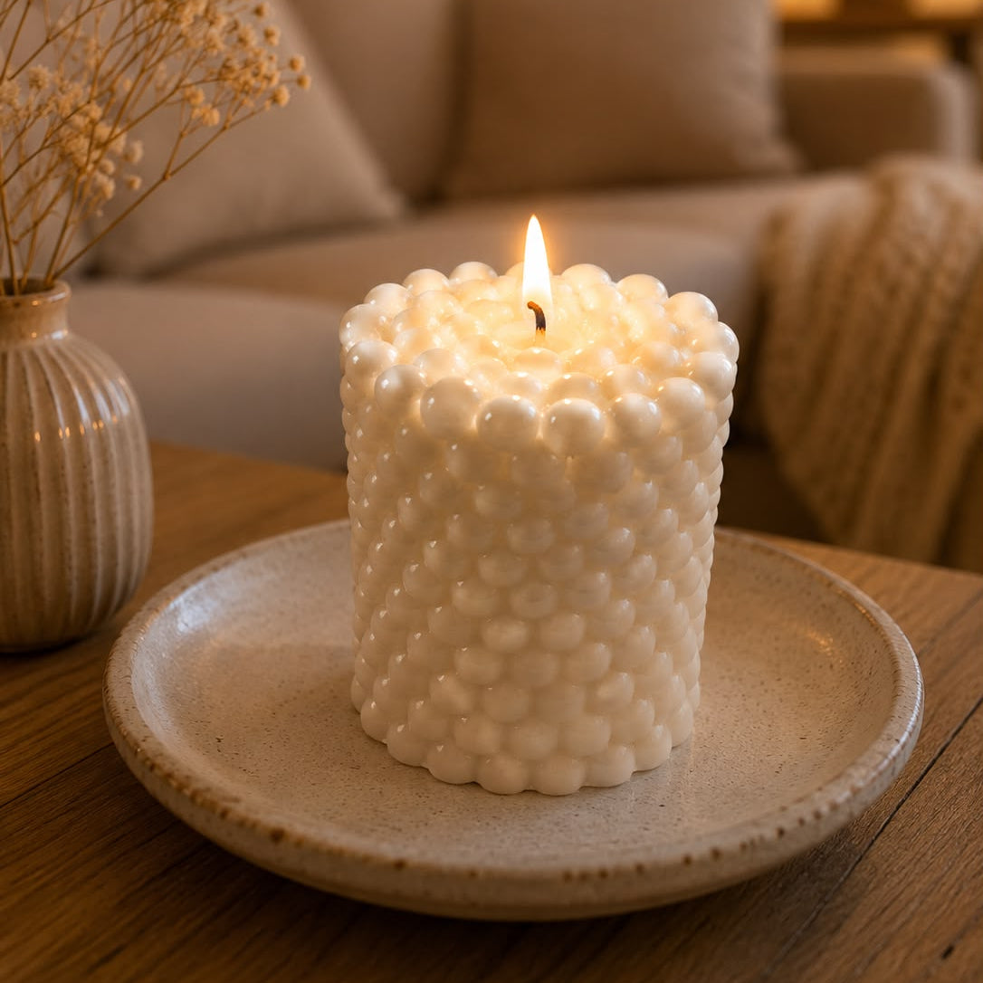 Handmade Vanilla Scented Bubble Candle – Unique Decorative Soy Wax Candle, Relax