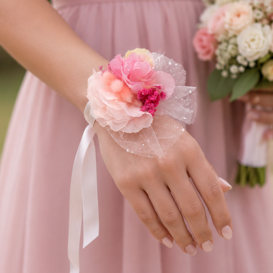 Wrist Corsage For Bridesmaids Artificial Rose And Dried Flowers