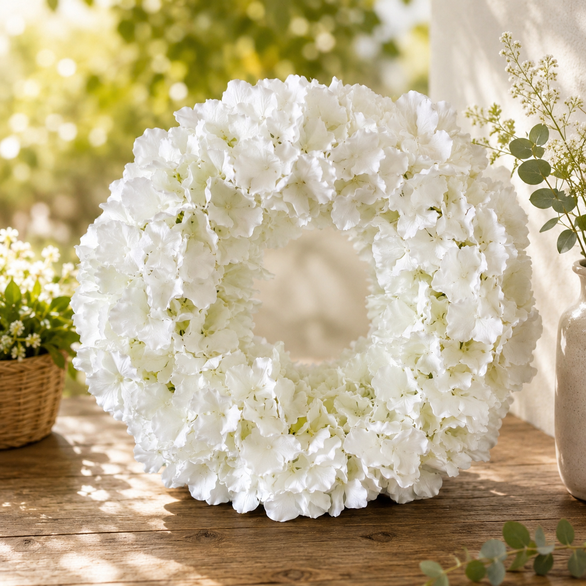 Artificial Home Decoration White Hydrangea with Roses Wreath White & Red Pink
