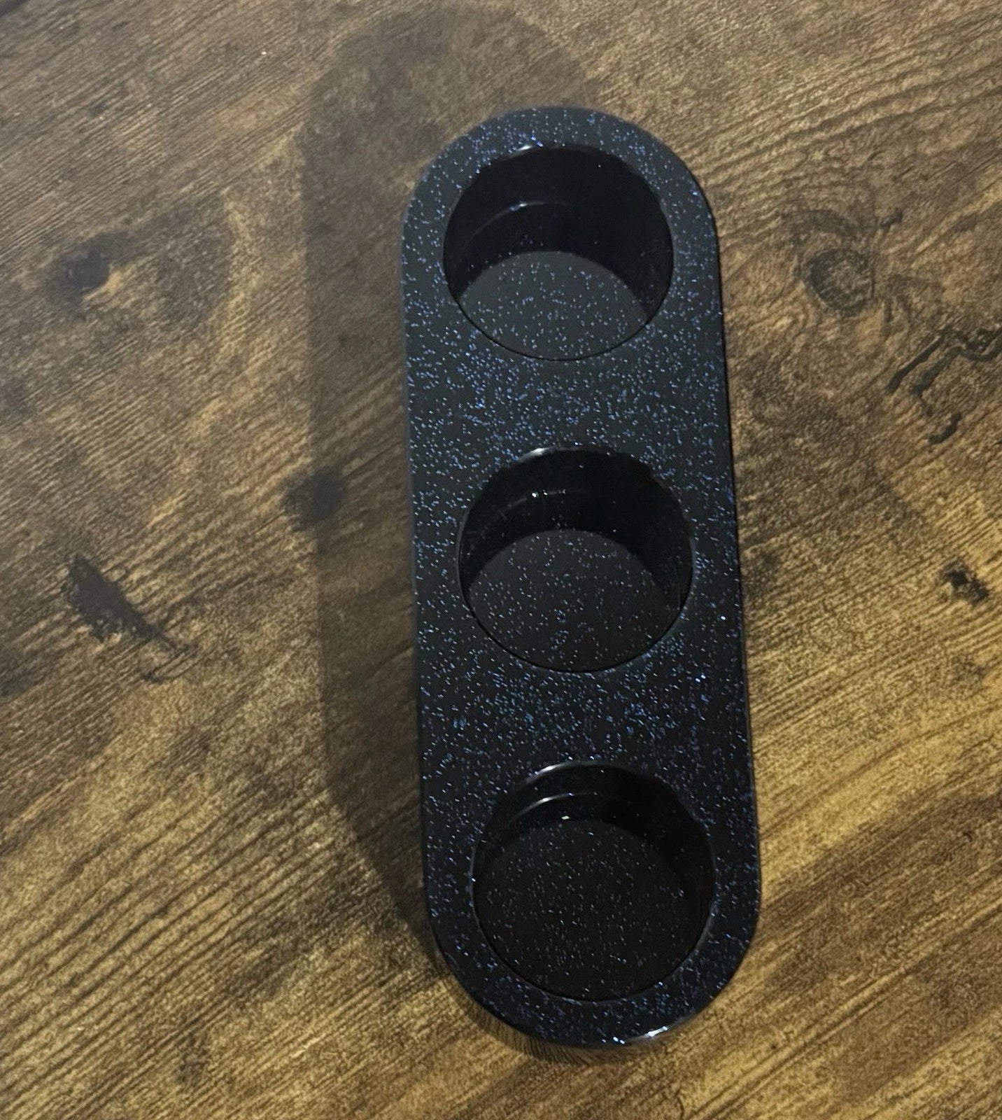 Unique Handmade Resin Triple Candle Holder – Black with Blue Glitter – Gift