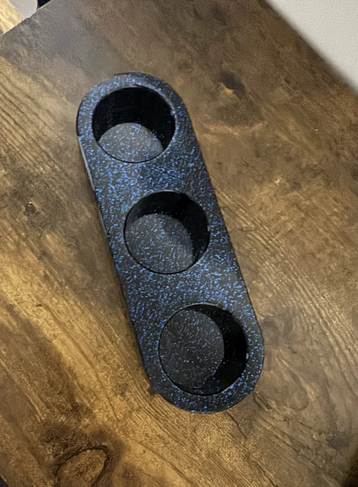 Unique Handmade Resin Triple Candle Holder – Black with Blue Glitter – Gift